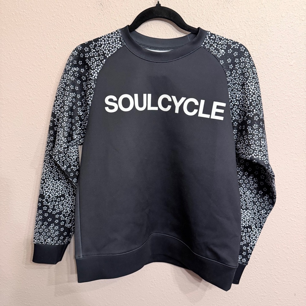 SoulCycle Womens Small Sweatshirt Black Floral Raglan Sleeve Scuba Pullover